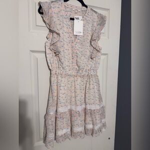 Orange, blue, green Floral Ruffle Dress